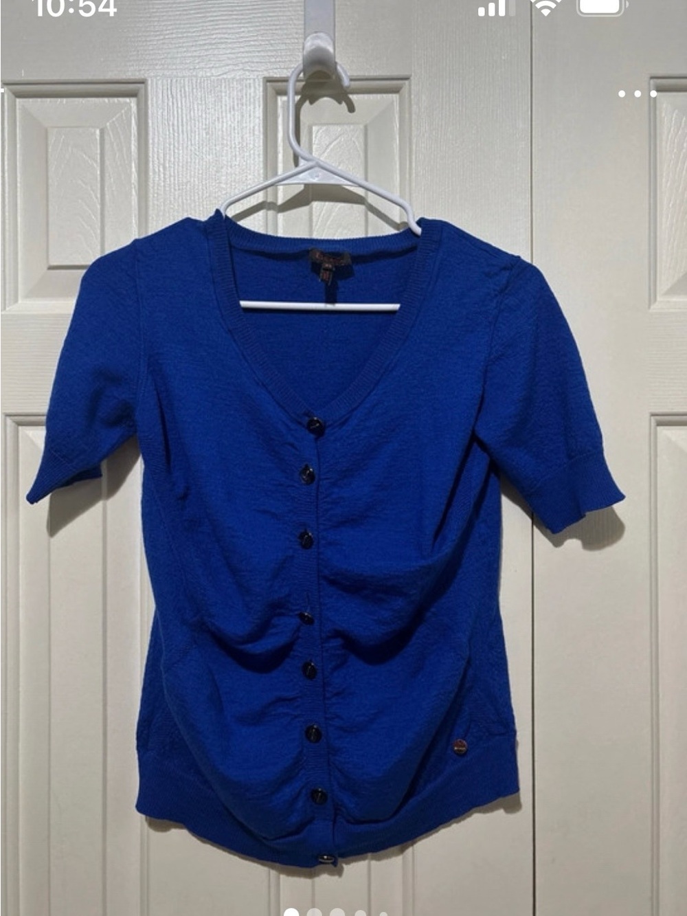 Escada Royal Blue Short Sleeve Button Cardigan